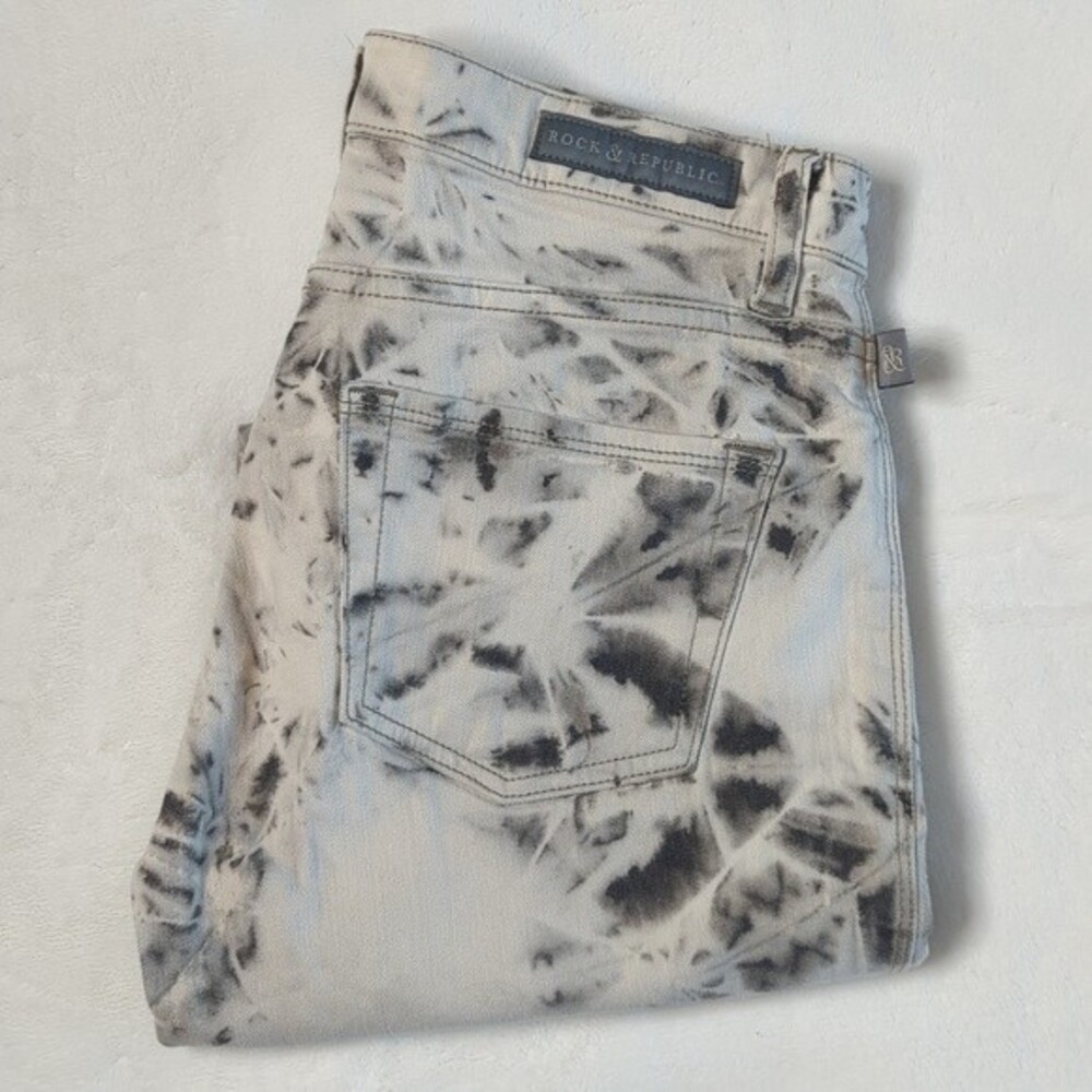 Rock & Republic Bleached Tie Dye Print Stretch Jeans Size 8
